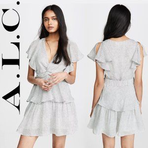 A.L.C. Viera V Neck Twist Tiered Silk Mini Dress